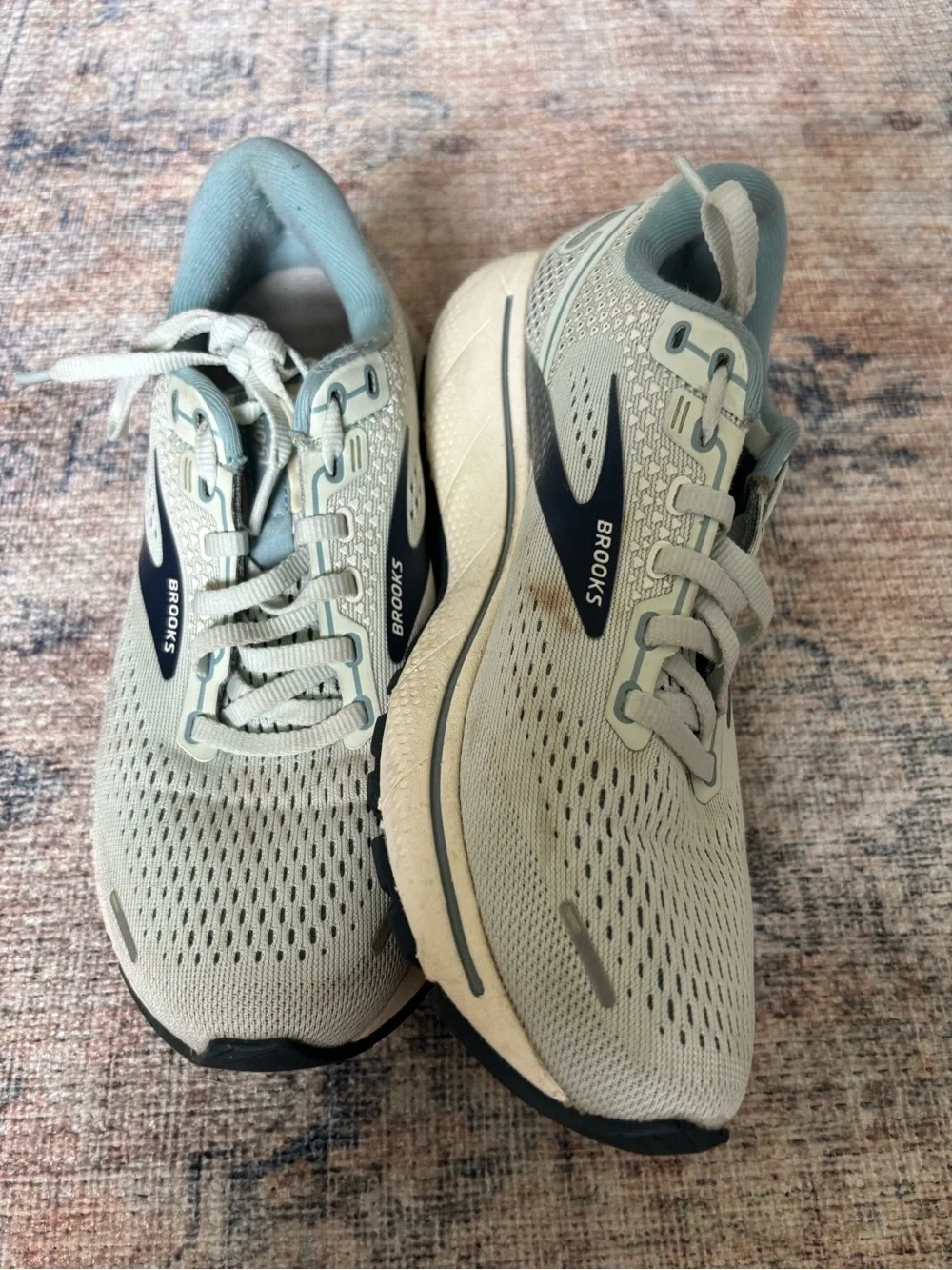 Brooks Ghost Running Shoes - Beige with Teal/Navy Accents - Picture 7 of 14